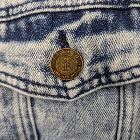 Reason Terra Acid Light Washed Denim Jean Jacket With Patch Detail Size Medium - Picture 6 of 8